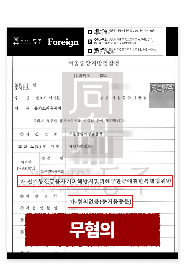 외국인 보이스피싱전달책, 무혐의 구제