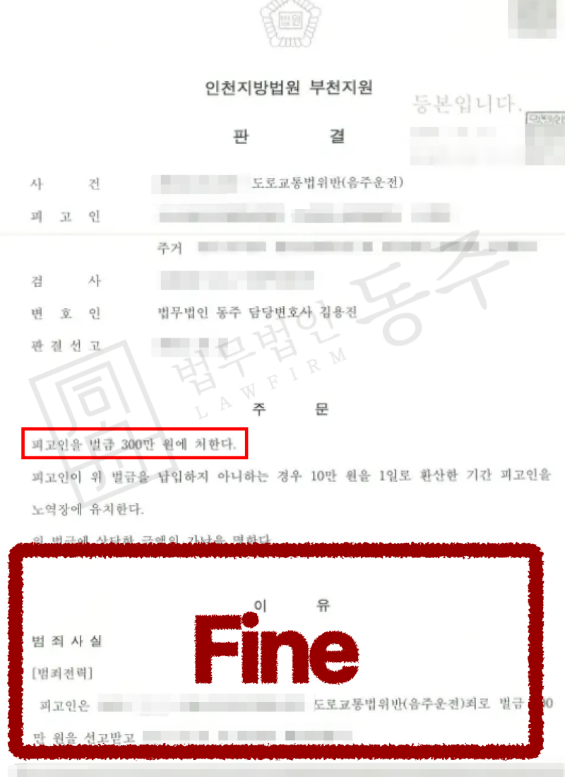 음주운전재범벌금, 300만원